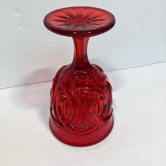 Rare Double Ring Ruby water Goblet Glass By LG Wright Vintage MCM 5” - Picture 4 of 8